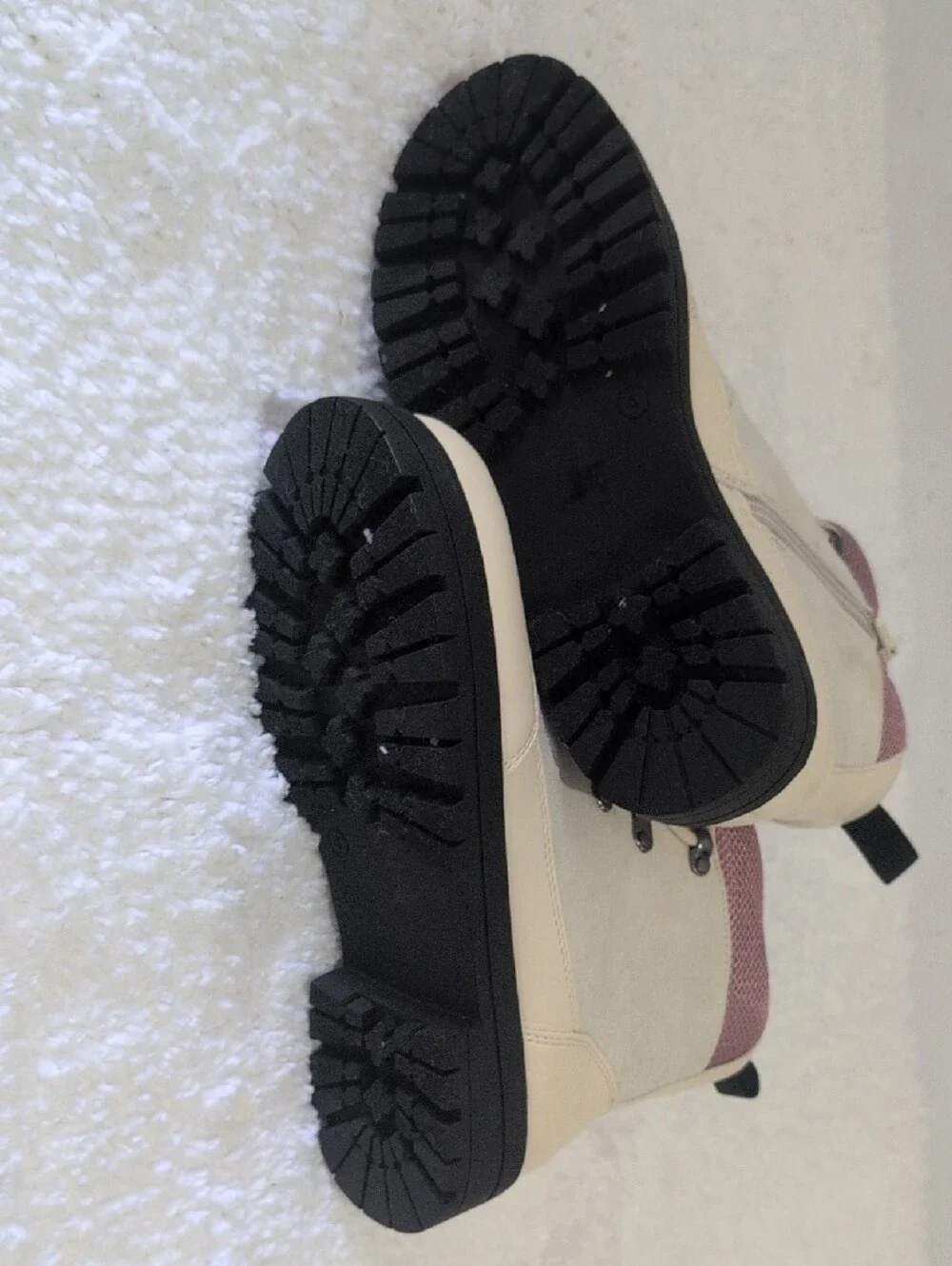 SO Cream Lace-Up Kids Boots with Pink Trim